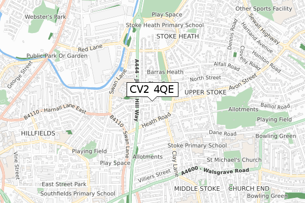 CV2 4QE map - small scale - OS Open Zoomstack (Ordnance Survey)