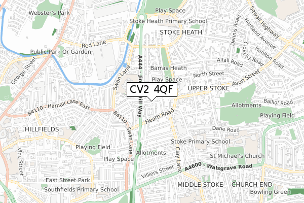 CV2 4QF map - small scale - OS Open Zoomstack (Ordnance Survey)