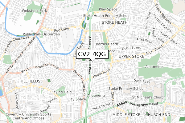 CV2 4QG map - small scale - OS Open Zoomstack (Ordnance Survey)