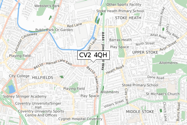 CV2 4QH map - small scale - OS Open Zoomstack (Ordnance Survey)