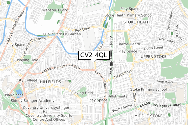 CV2 4QL map - small scale - OS Open Zoomstack (Ordnance Survey)