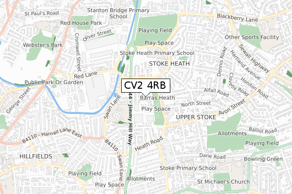 CV2 4RB map - small scale - OS Open Zoomstack (Ordnance Survey)