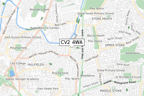 CV2 4WA map - small scale - OS Open Zoomstack (Ordnance Survey)