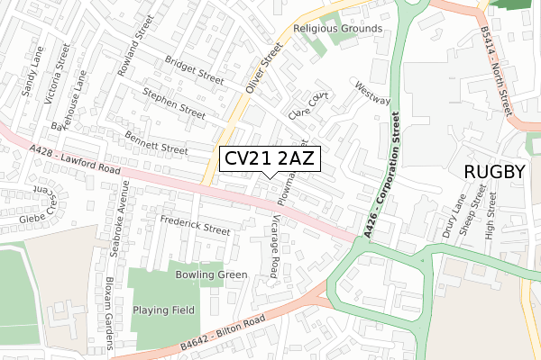 CV21 2AZ map - large scale - OS Open Zoomstack (Ordnance Survey)