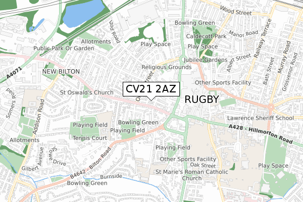 CV21 2AZ map - small scale - OS Open Zoomstack (Ordnance Survey)