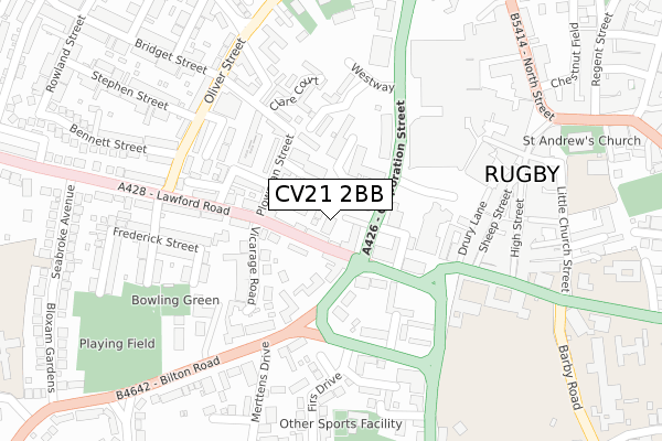 CV21 2BB map - large scale - OS Open Zoomstack (Ordnance Survey)