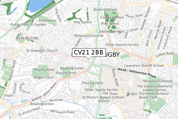 CV21 2BB map - small scale - OS Open Zoomstack (Ordnance Survey)