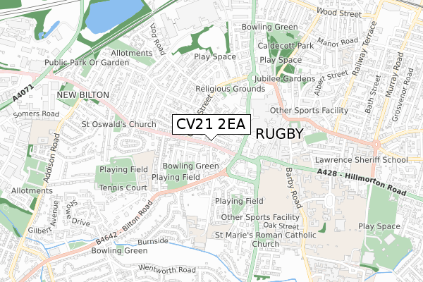 CV21 2EA map - small scale - OS Open Zoomstack (Ordnance Survey)