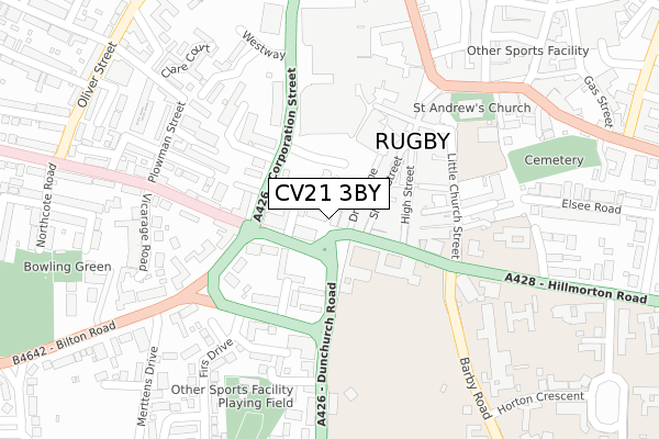 CV21 3BY map - large scale - OS Open Zoomstack (Ordnance Survey)