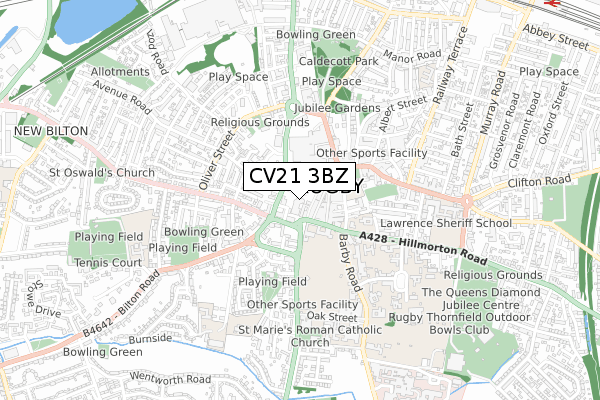 CV21 3BZ map - small scale - OS Open Zoomstack (Ordnance Survey)