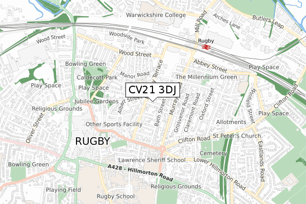 CV21 3DJ map - small scale - OS Open Zoomstack (Ordnance Survey)