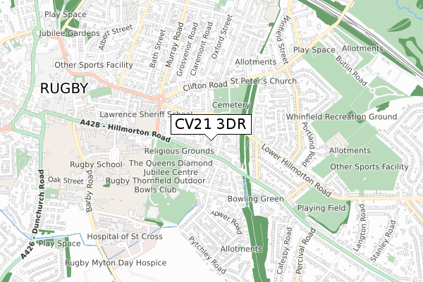 CV21 3DR map - small scale - OS Open Zoomstack (Ordnance Survey)