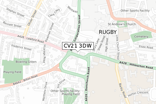 CV21 3DW map - large scale - OS Open Zoomstack (Ordnance Survey)