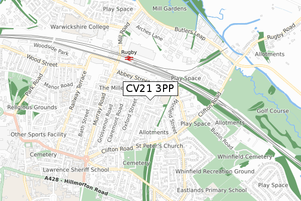 CV21 3PP map - small scale - OS Open Zoomstack (Ordnance Survey)