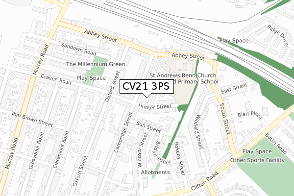 CV21 3PS map - large scale - OS Open Zoomstack (Ordnance Survey)