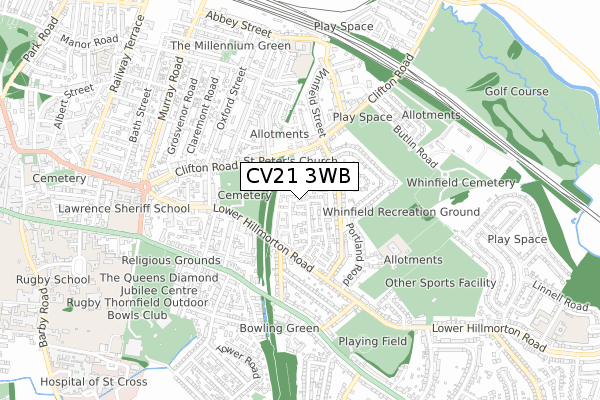 CV21 3WB map - small scale - OS Open Zoomstack (Ordnance Survey)