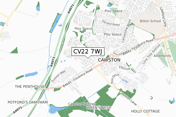 CV22 7WJ map - small scale - OS Open Zoomstack (Ordnance Survey)