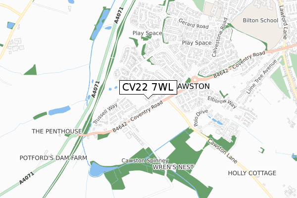 CV22 7WL map - small scale - OS Open Zoomstack (Ordnance Survey)