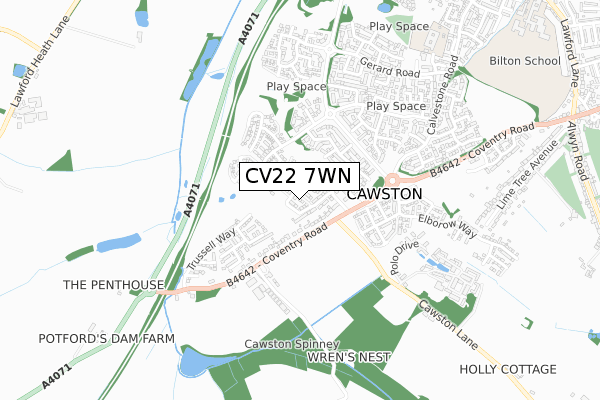 CV22 7WN map - small scale - OS Open Zoomstack (Ordnance Survey)