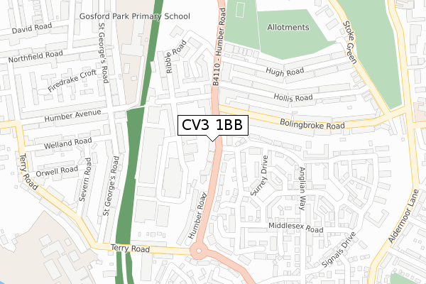 CV3 1BB map - large scale - OS Open Zoomstack (Ordnance Survey)