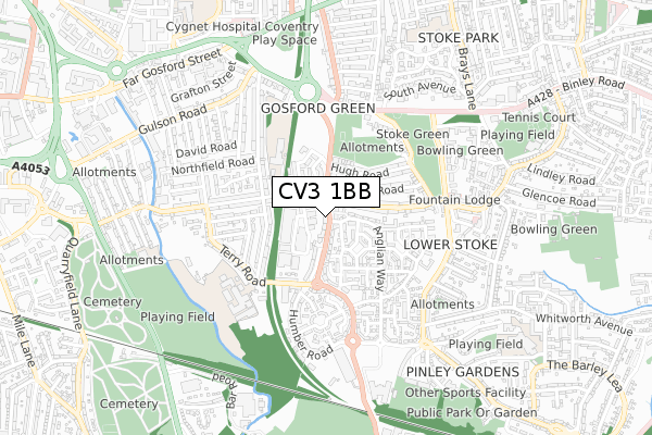 CV3 1BB map - small scale - OS Open Zoomstack (Ordnance Survey)