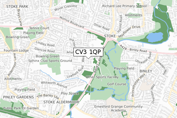 CV3 1QP map - small scale - OS Open Zoomstack (Ordnance Survey)