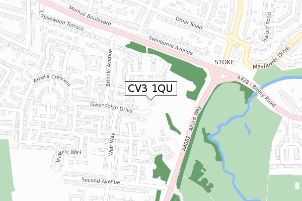 CV3 1QU map - large scale - OS Open Zoomstack (Ordnance Survey)