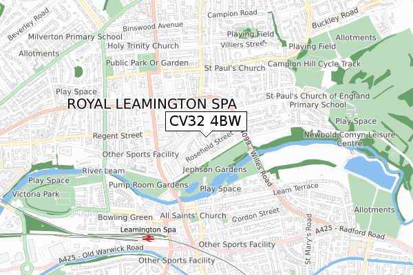 CV32 4BW map - small scale - OS Open Zoomstack (Ordnance Survey)