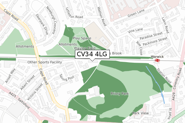 CV34 4LG map - large scale - OS Open Zoomstack (Ordnance Survey)