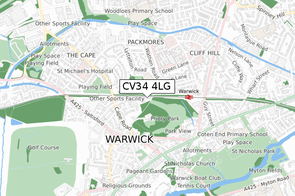 CV34 4LG map - small scale - OS Open Zoomstack (Ordnance Survey)