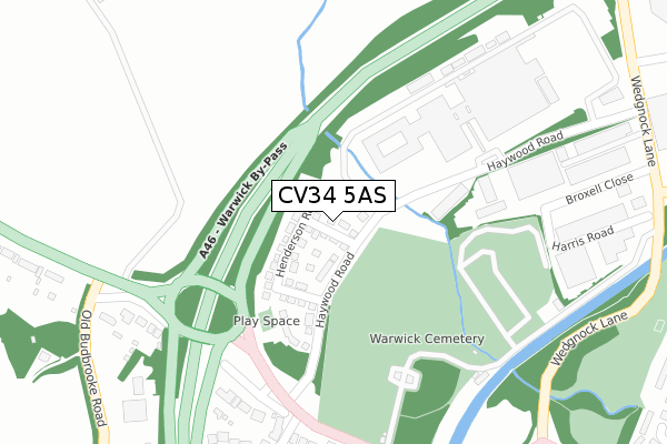 CV34 5AS map - large scale - OS Open Zoomstack (Ordnance Survey)