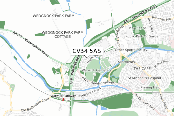 CV34 5AS map - small scale - OS Open Zoomstack (Ordnance Survey)