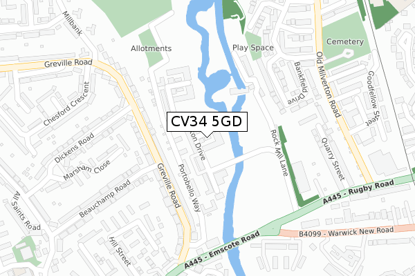 CV34 5GD map - large scale - OS Open Zoomstack (Ordnance Survey)