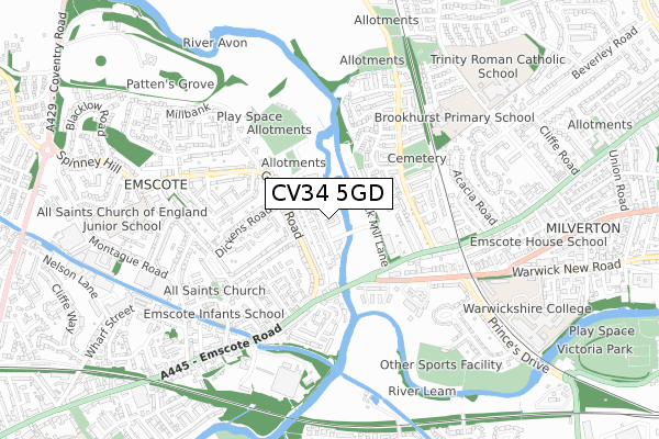 CV34 5GD map - small scale - OS Open Zoomstack (Ordnance Survey)