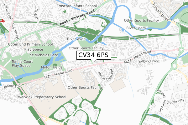 CV34 6PS map - small scale - OS Open Zoomstack (Ordnance Survey)