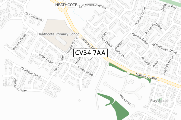 CV34 7AA map - large scale - OS Open Zoomstack (Ordnance Survey)