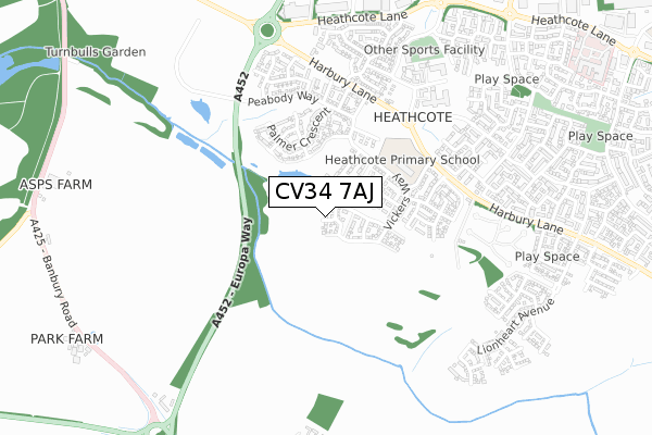 CV34 7AJ map - small scale - OS Open Zoomstack (Ordnance Survey)