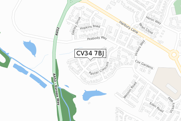 CV34 7BJ map - large scale - OS Open Zoomstack (Ordnance Survey)