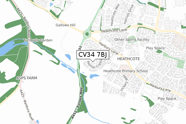 CV34 7BJ map - small scale - OS Open Zoomstack (Ordnance Survey)