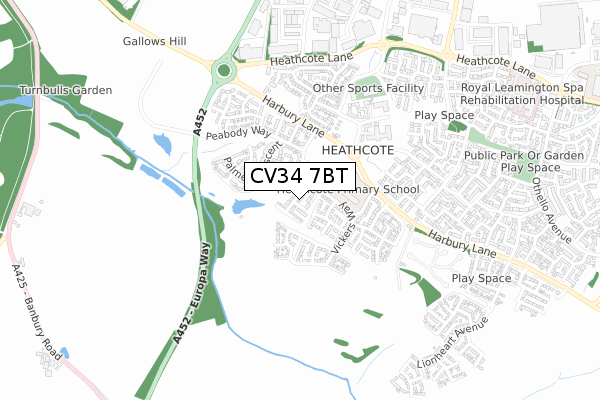 CV34 7BT map - small scale - OS Open Zoomstack (Ordnance Survey)