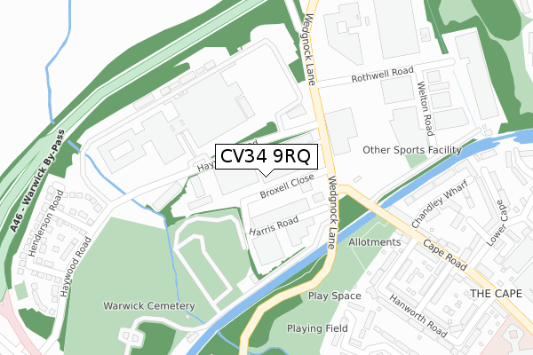 CV34 9RQ map - large scale - OS Open Zoomstack (Ordnance Survey)