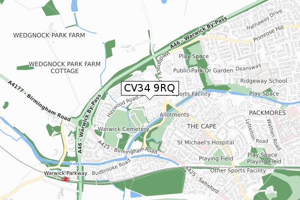 CV34 9RQ map - small scale - OS Open Zoomstack (Ordnance Survey)