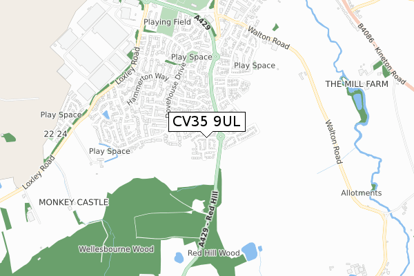 CV35 9UL map - small scale - OS Open Zoomstack (Ordnance Survey)