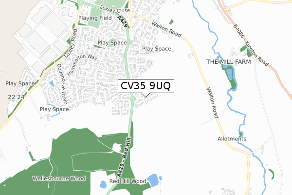 CV35 9UQ map - small scale - OS Open Zoomstack (Ordnance Survey)