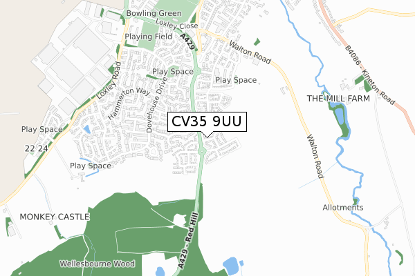 CV35 9UU map - small scale - OS Open Zoomstack (Ordnance Survey)