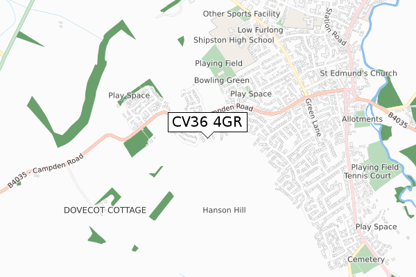 CV36 4GR map - small scale - OS Open Zoomstack (Ordnance Survey)