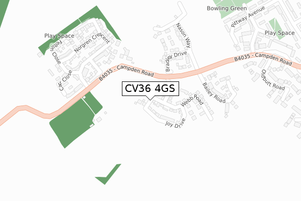 CV36 4GS map - large scale - OS Open Zoomstack (Ordnance Survey)