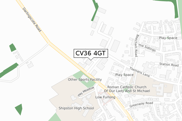 CV36 4GT map - large scale - OS Open Zoomstack (Ordnance Survey)