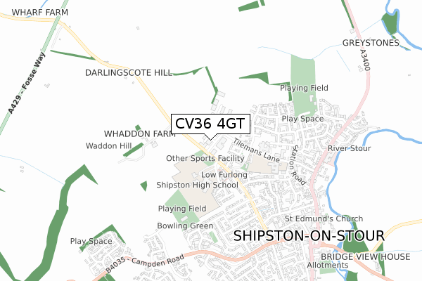 CV36 4GT map - small scale - OS Open Zoomstack (Ordnance Survey)