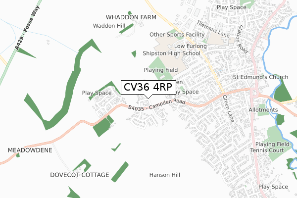 CV36 4RP map - small scale - OS Open Zoomstack (Ordnance Survey)